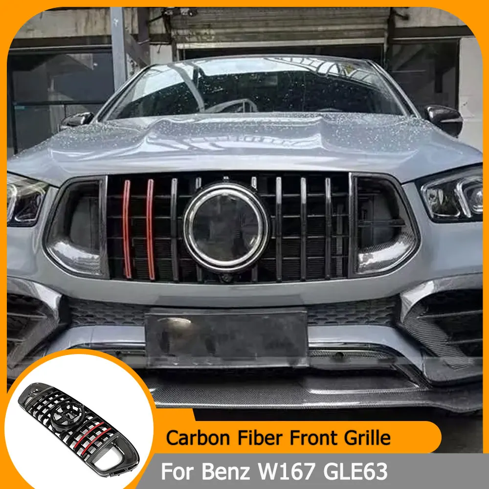 

Car Front Grille for Mercedes-Benz GLE Class W167 C167 GLE63 AMG 2021UP Real Carbon Front Kidney Bumper Grille Grill