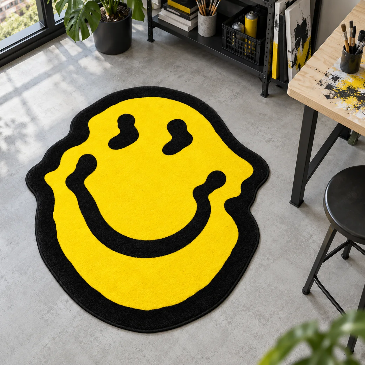 Yellow Melting Smile Irregular Shaped Area Rug, Soft Non Slip Floor Mat for Bedroom Living Room Entryway Nursery Reading Corne
