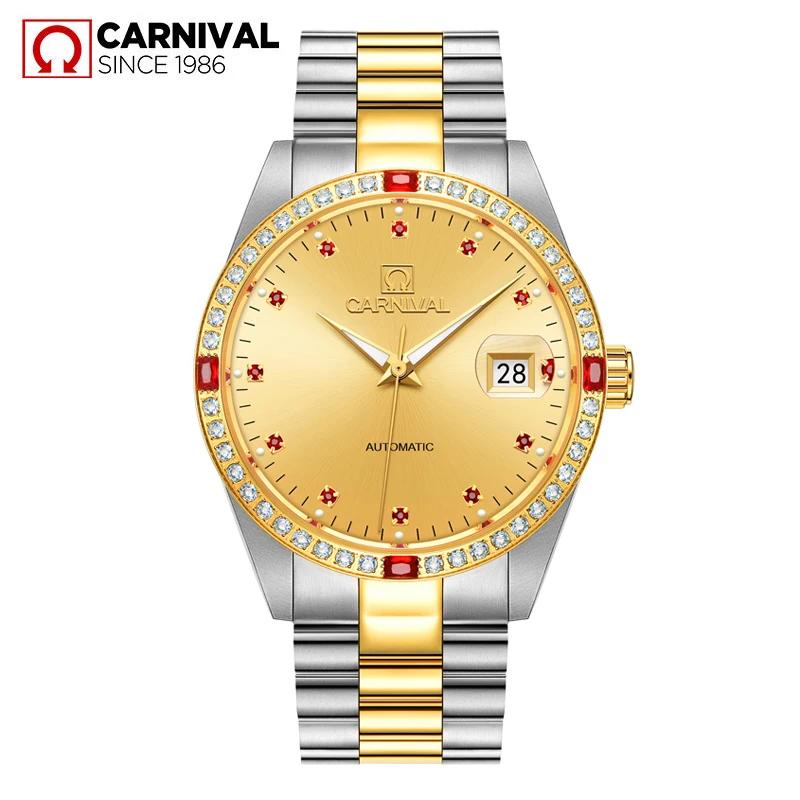 CARNIVAL Business Dress Mens Watches Top Brand Automatic Mechanical Men Watch Luxury Rhinestone Dial Waterproof Sport Male Clock