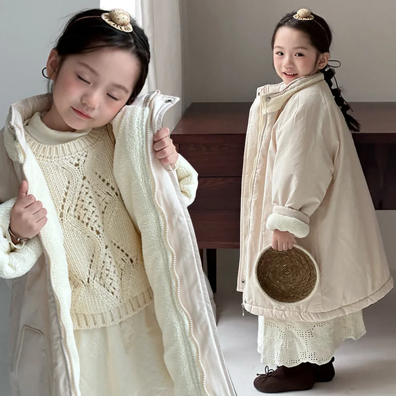 

2-6Y Kids Thicken Coats Children Padded Stand Collar Long Jackets Girls Plush Velvet Outerwear Baby Boys Autumn Winter Parkas