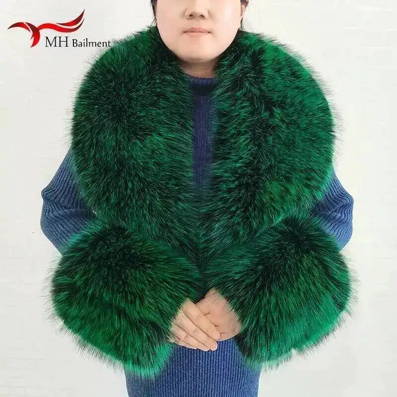 Large Women Faux Fox Fur Scarf Winter Jackets Warm Fluffy Shawl Fashion Artificial Fur Collar And Cuff Set Fluffy Scarves Female view 3
