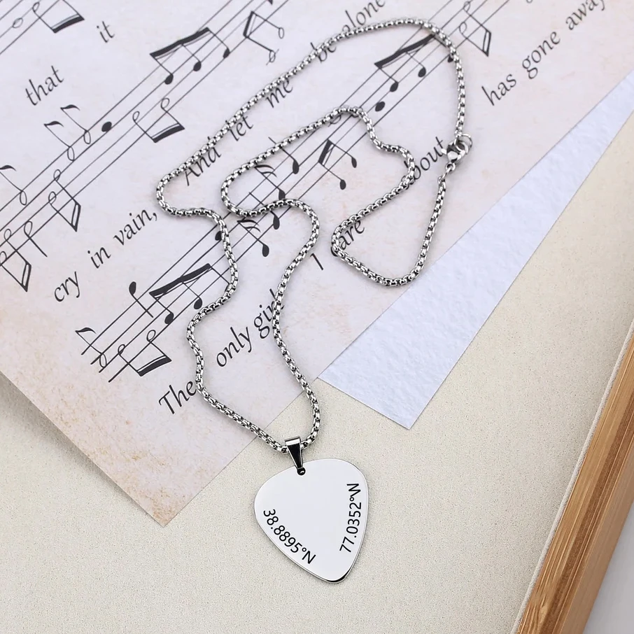 Customized Fingerprint Handwriting Guitar Plectrum Stainless Steel Necklace Memorial Fingerprint Jewelry Gift Personalized