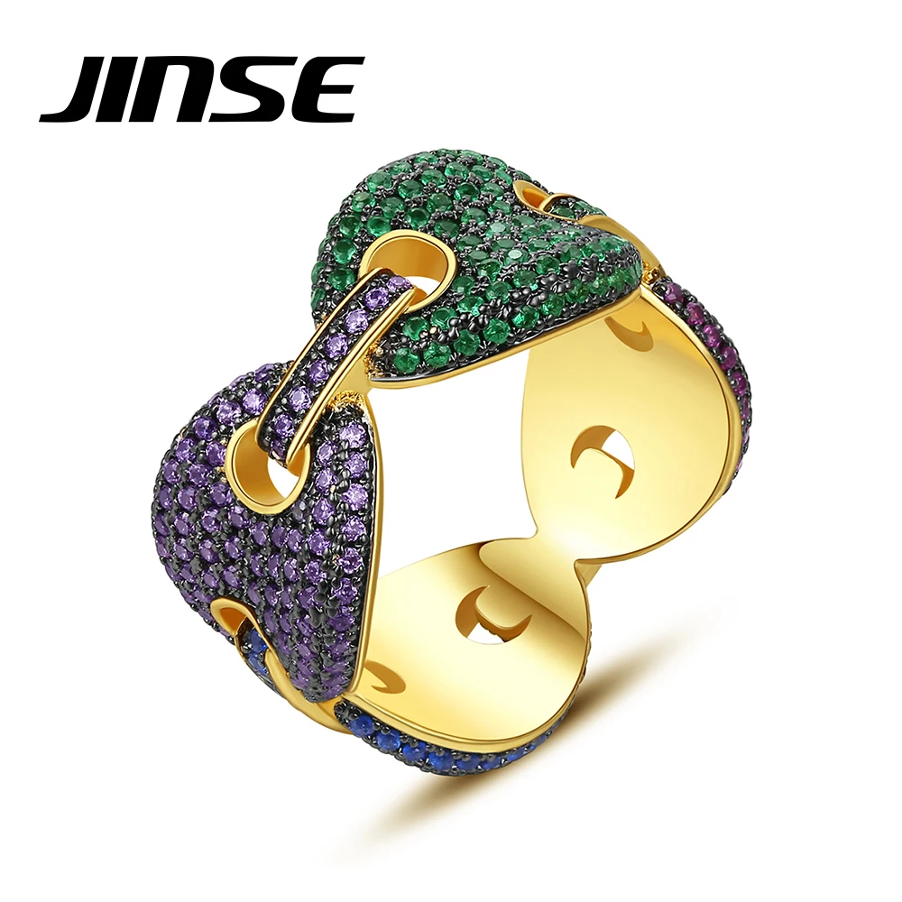 JINSE Vintage Zirconia Rings for Men Women Aestethic Gold Color Man Punk Hip Hop Cuban Iced Out Studded Ring Fashion Accessories