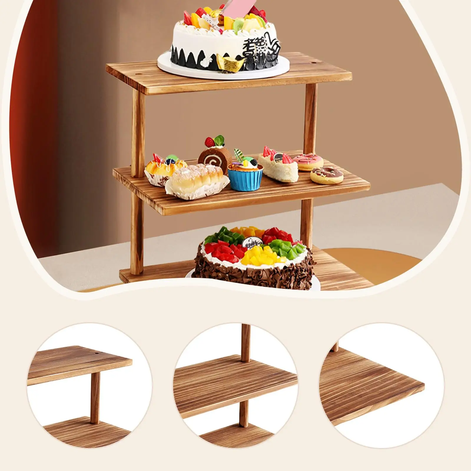Sturdy 3 Tier Cupcake Stand Wood Material Elegant Pastry Dessert Holder for Wedding Kitchen Parties Display view 3