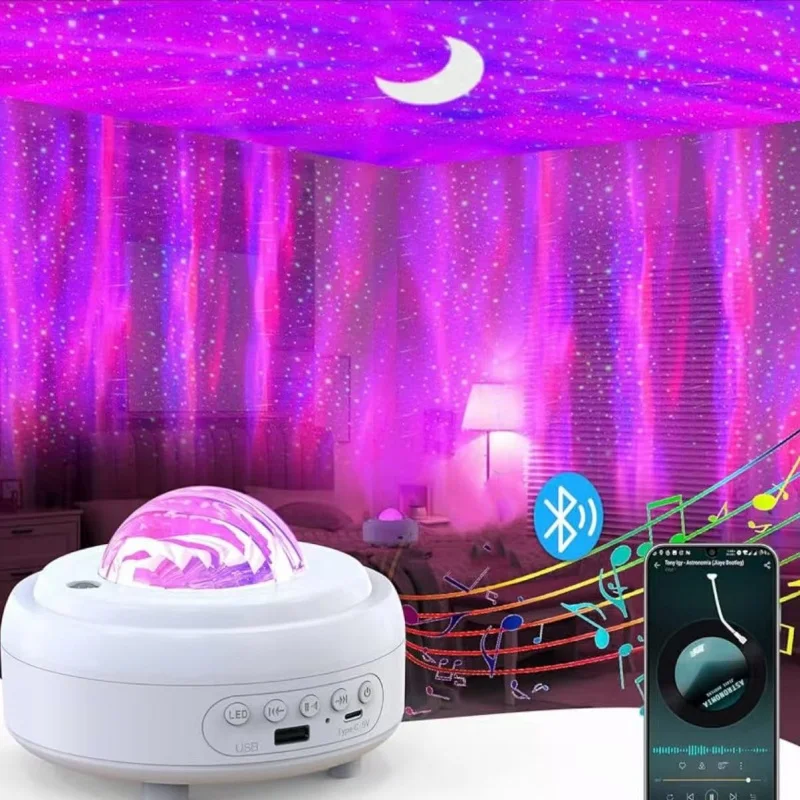 أضواء الشمالية السماء المرصعة بالنجوم ضوء الإسقاط USB بلوتوث جو القمر ضوء الليل لديكور الغرفة عيد الميلاد هدية عيد ميلاد
