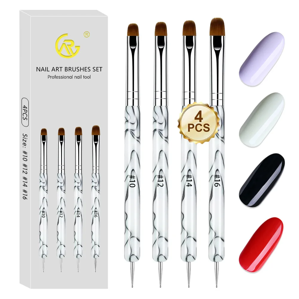 4-teiliges Set Doppelendiger UV-Gel-Nagelbürsten, Zwei-Wege-Poly-Gel-Builder-Bürste mit Dotting-Tool für Nagelverlängerung, Maniküre, DIY – Detail 9