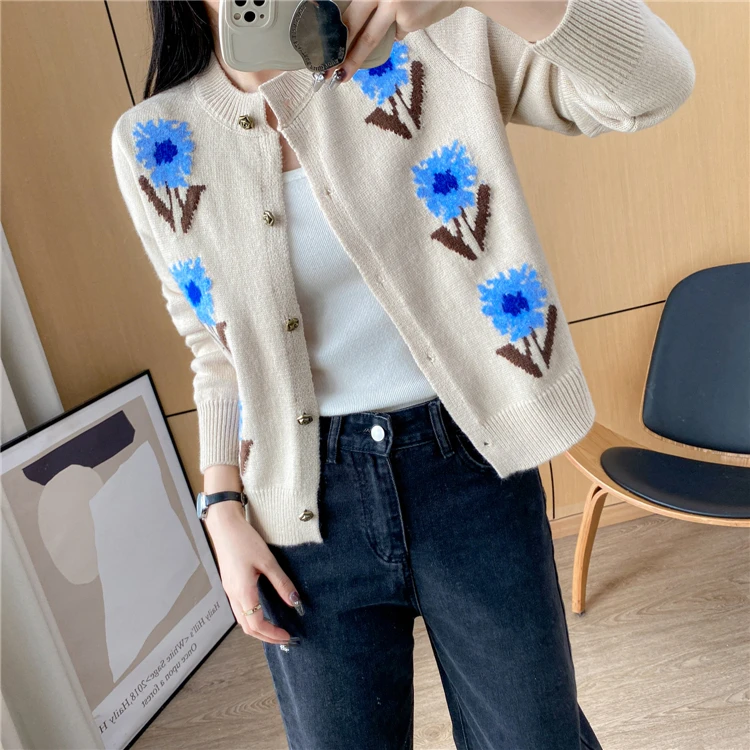 슬림핏 또는 니트 가디건 여성용 라운드 넥 싱글 버튼 가을 겨울 패션 다용도 면 폴리에스터 아우터웨어