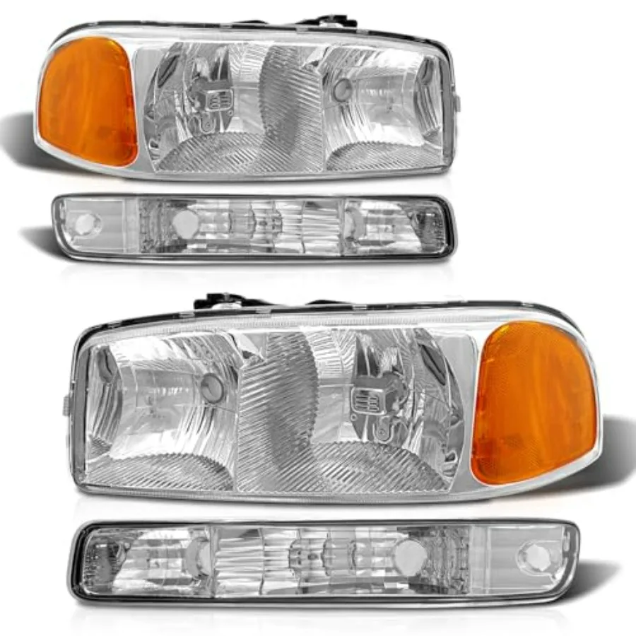 

Compatible with 1999-2006 GMC Sierra 1500 2500 3500 Headlights Assembly 00-06 GMC Yukon 1500 2500 XL Headlamp Chrome Housing Am