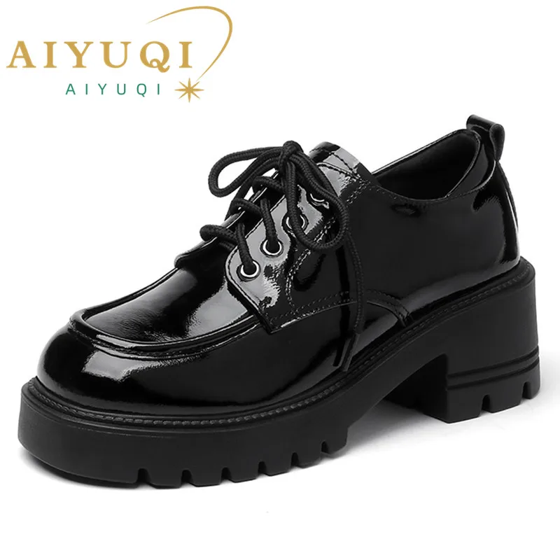 AIYUQI Loafers Women Large Size Genuine Leather Women\'s High Heels Spring New Fashion British Style Ladies Shoes