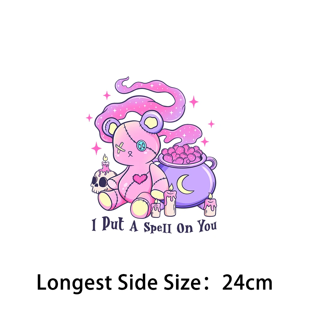 Pink Halloween Pattern Fashion Patches Iron-On Transfers For Clothing Thermoadhesive Vinyl Decals Stickers Diy