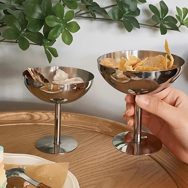 2023 New Stainless Steel Goblet Cup Ice Cream Dessert Salad Bowl Fruit Plate Snack Dish KTV Bar Supplies