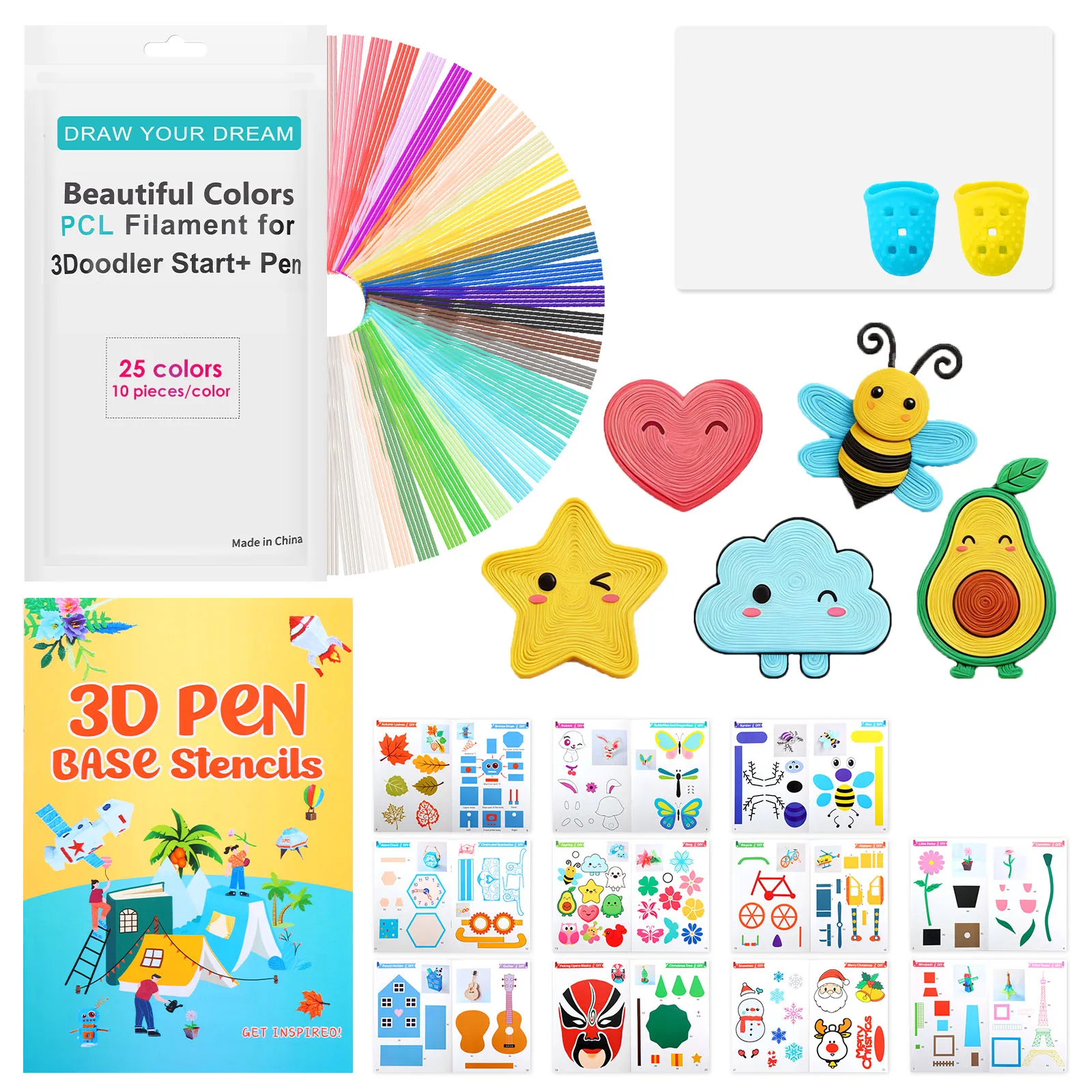 

250/300 шт. сменных картриджей для 3D-ручки, 25/30 цветов, 2,5 мм, PCL, низкотемпературный филамент для 3D-ручки с трафаретами, подарок для детей, сменные картриджи для 3D-ручки