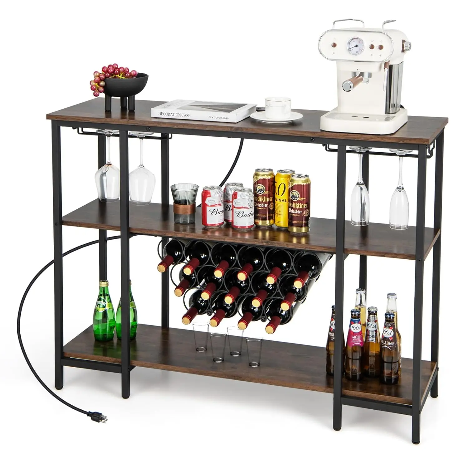 

Wine Rack Freestanding Floor, Bar Cabinet for Liquor, Kitchen Bakers Rack w/ 2 Wine Glass Holders, 15 Bottle Racks,, Customized