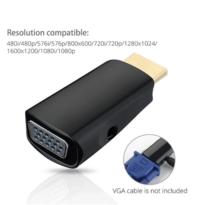 1080P/720P HD to VGA Male to Female Video Audio Converter HDMI-compatible D-Sub Adapter with 3.5mm Cable