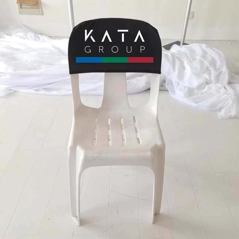 

Custom Logo Advertising Tradeshow Banquet Chair Cap Spandex Hood Sash Hat Bands