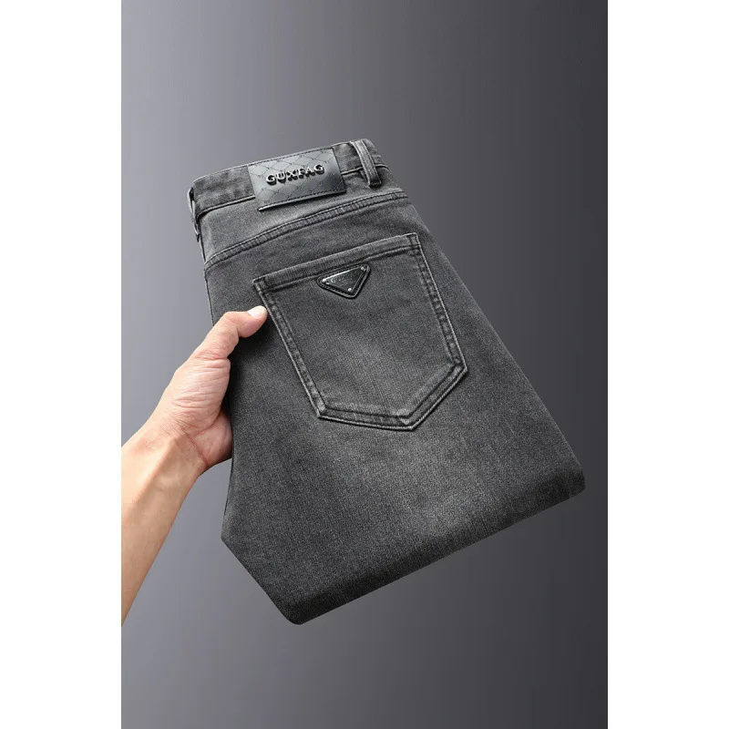 Autunno nero grigio casual business jeans moda uomo slim fit alla caviglia legato dritto stretto pantaloni classici ad alta elasticità