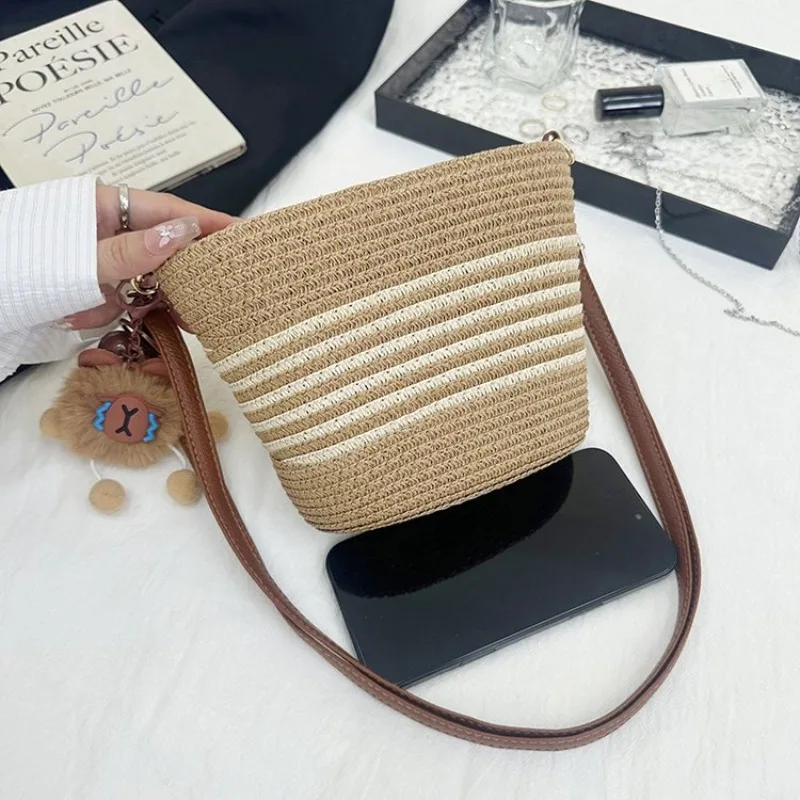 

Straw Weaving Patchwork Crossbody Bags Striped Large Capacity New 2025 Fashion Bags for Women Versatile Beach Design Handbags