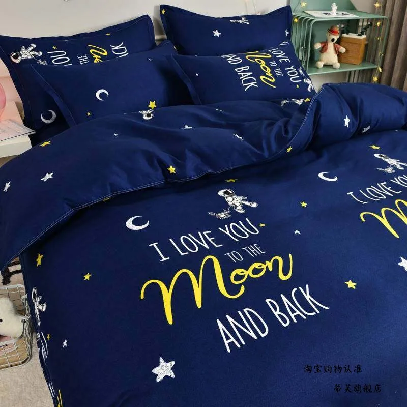 

Simple Washed Cotton Bedding Set 4pcs for Boys Dormitory Summer Lightweight Bed Sheet Cover Duvet Cover Pillowcase Quilt