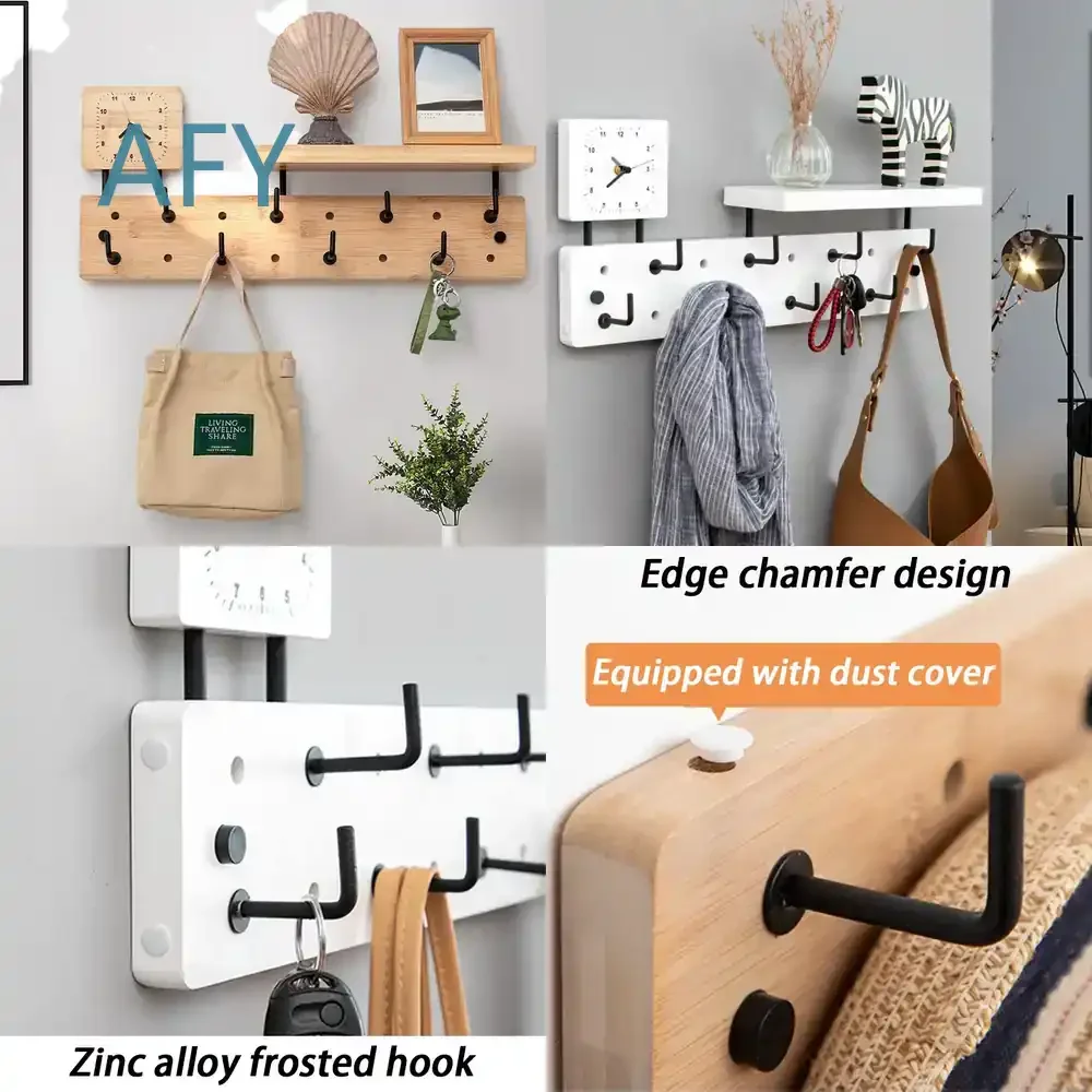 Bamboo Wooden Wall Mounted Clothes Rack for Entrance Hallway Storage Organizer Coat Rack for Clothing Hanging with Hooks for