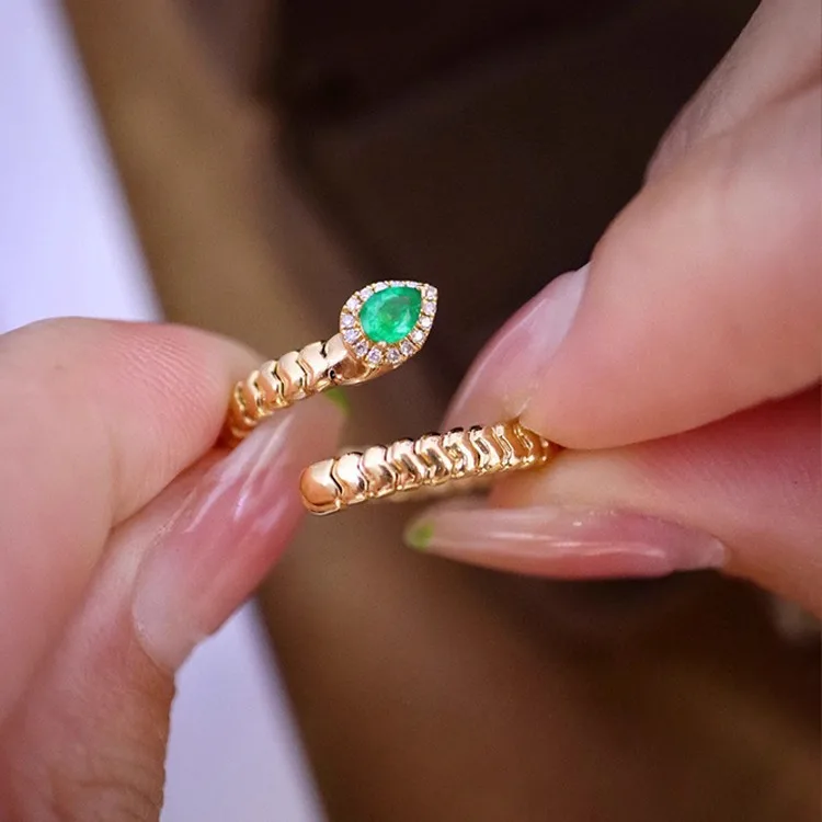 

Luxury Sexy 925 Silver Teardrop Emerald Serpent Open Rings 14K Gold Filled Ophidian Finger Band Snake Fine Jewelry Dropshipping