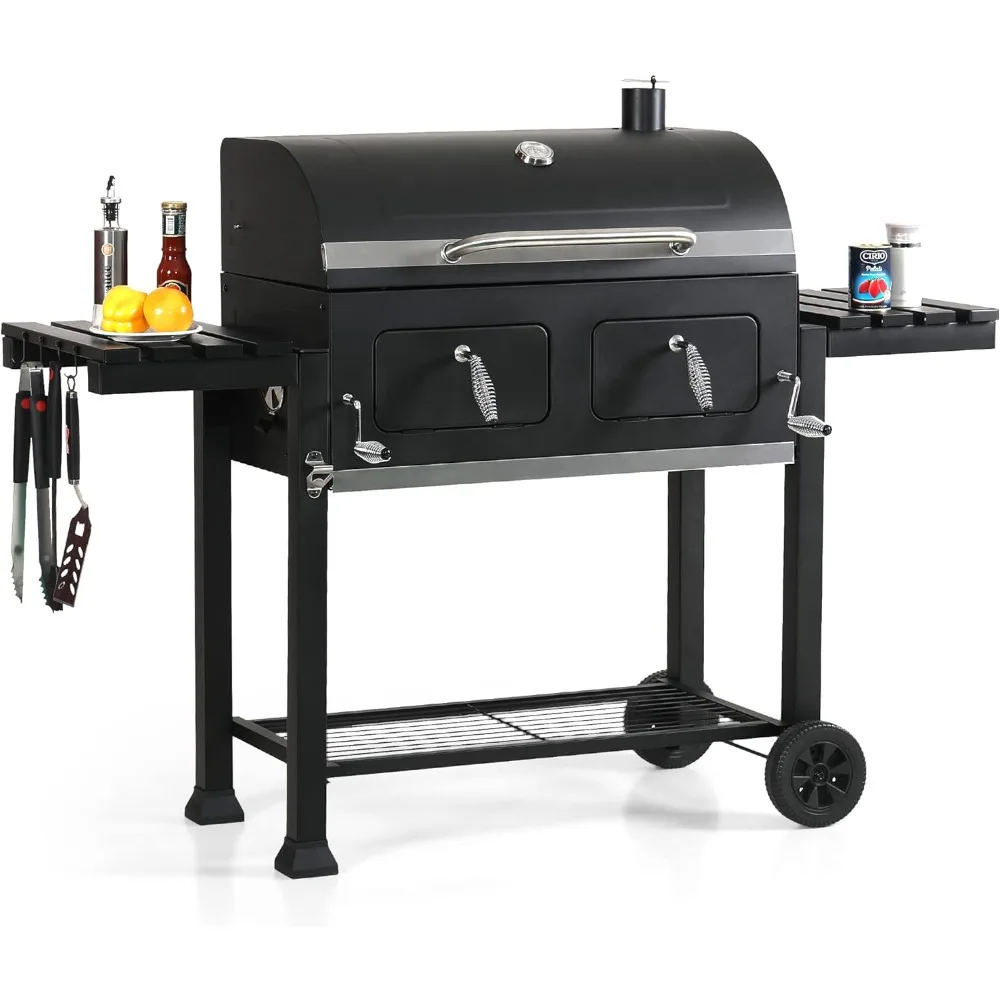 

Charcoal BBQ Grill with Oversize Cooking Area(794 sq.in.),2 Individual Lifting Charcoal Trays and 2 Foldable Side Tables