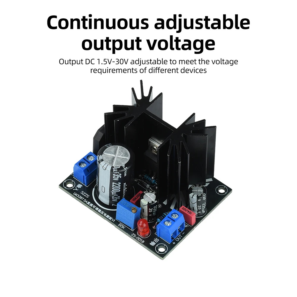 LM338T 5A High Current DC Adjustable Linear Regulated Power Supply Board AC 0-24V/DC 0-35V Input Linear Voltage Regulation