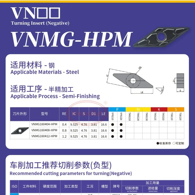 

VNMG160404 VNMG160408 VNMG160412-HPM TP9110 TP9120 YP9220 YP9120 YP9210 Твердосплавные пластины Вставки VNMG