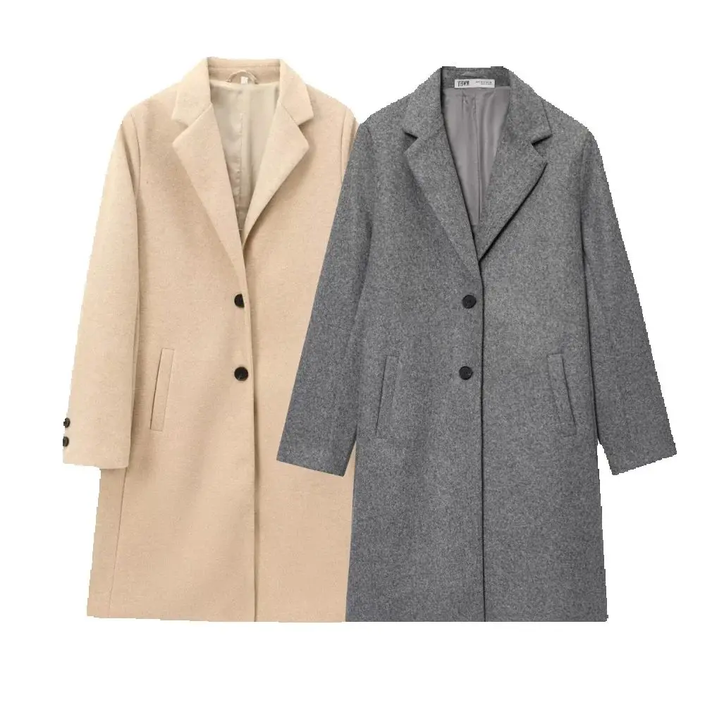 

Женское мягкое свободное пальто с воротником, длинным рукавом и карманом на пуговицах, осенне-зимнее новое стильное стильное шерстяное пальто