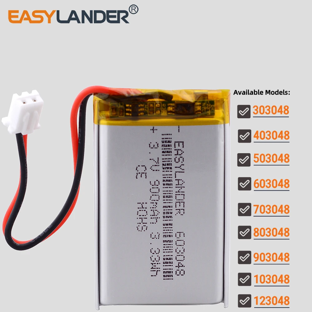 JST2.54mm 2Pin 3.7V 900mAh 603048 303048 403048 503048 703048 803048 903048 103048 123048 Lithium Li Polymer LiPo Battery