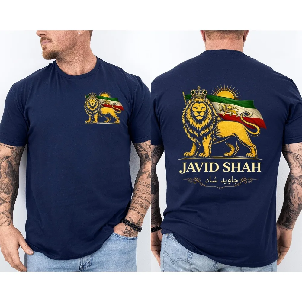 Persian Flag Iranian Lion Sun and Crow Javid Shah Iran Flag Front & Back T-Shirt Fashion O-neck Short Sleeve Clothes