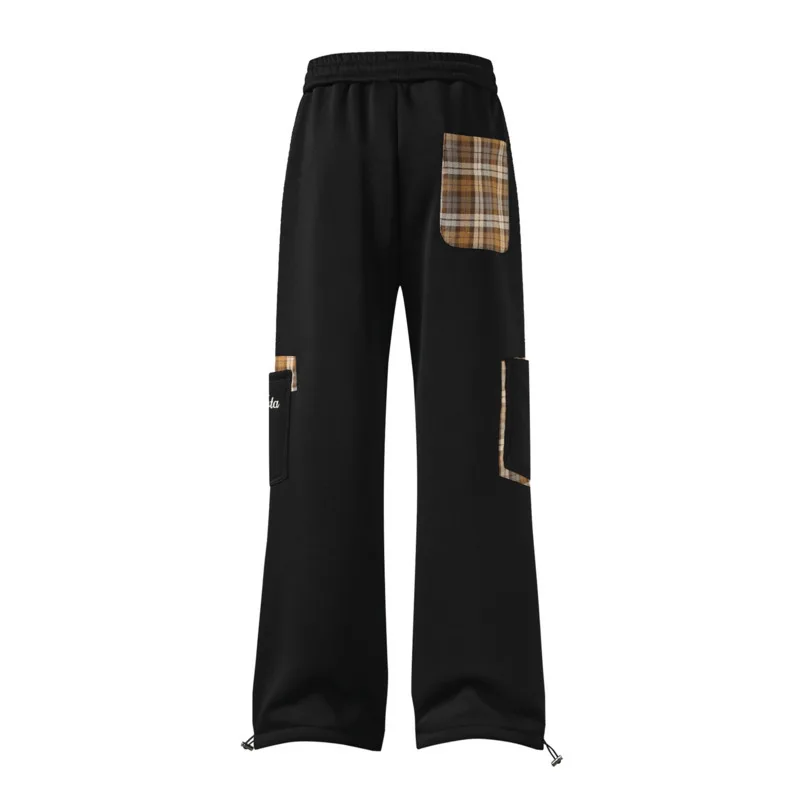 Men's and women's autumn and winter velvet design sense, niche loose fashion brand sports pants, patchwork plaid casual pants