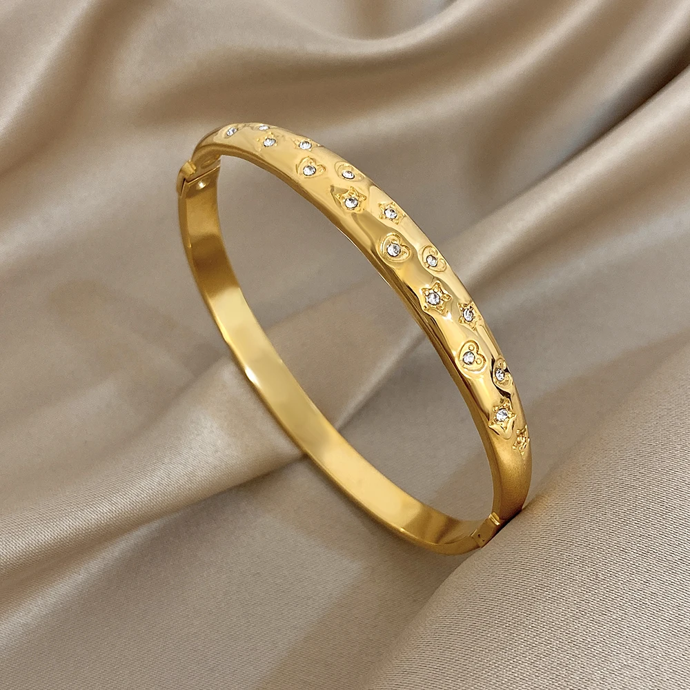 DODOHAO رائعة ستار القلب الفولاذ المقاوم للصدأ الإسورة سوار للنساء 2026 موضة مقاوم للماء الكفة المستديرة الإسورة مجوهرات الحفلات