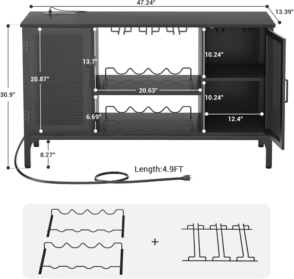 خزانة بار النبيذ مع منافذ كهربائية وأضواء LED، وخزانة مشروبات صناعية مع رفوف نبيذ قابلة للتعديل، وخزائن محطة القهوة #5