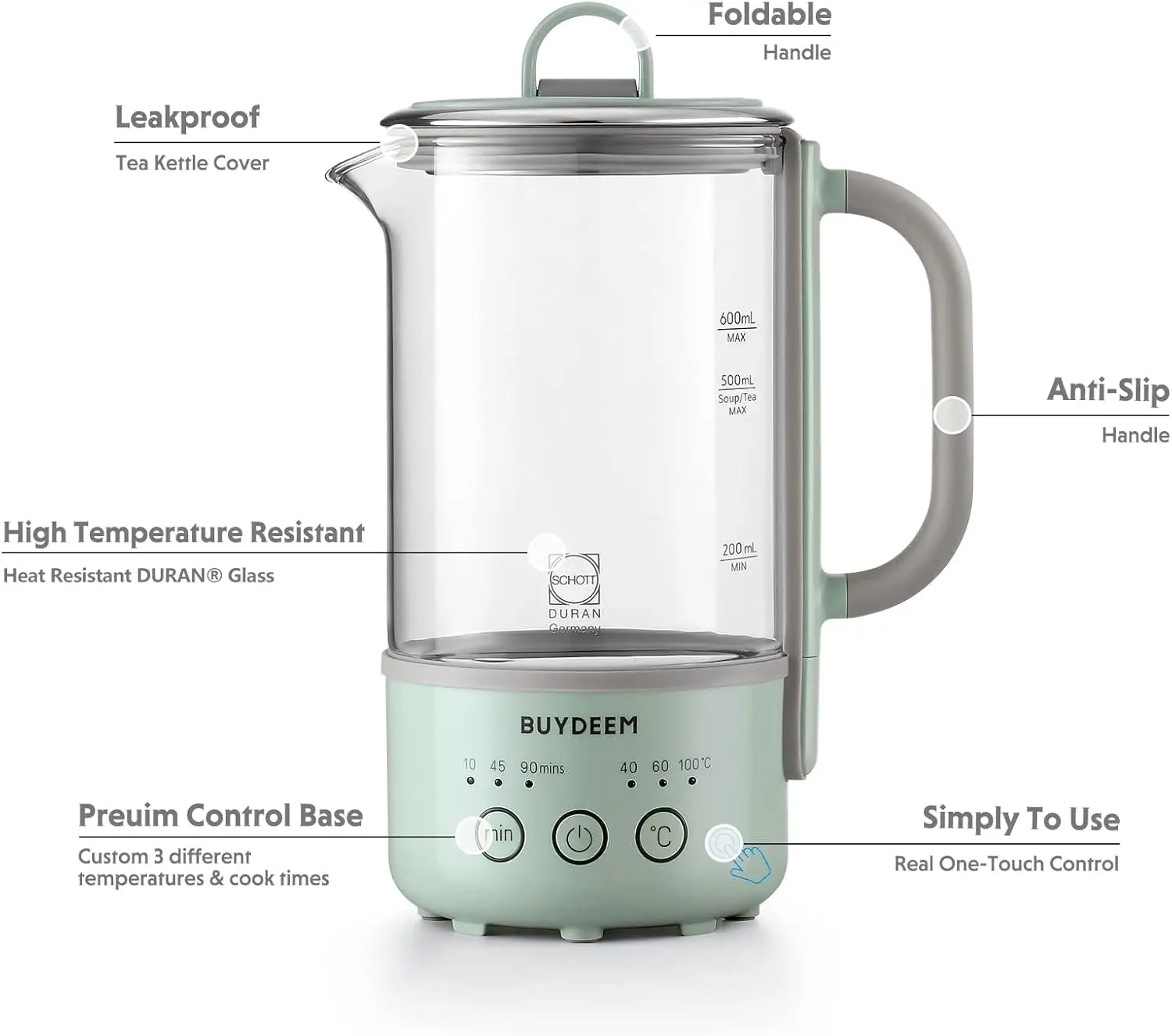 BUYDEEM K313 Travel Electric Kettle, Mini Healthy-Care Beverage Kettle, Tea Maker with Heat Resistant DURAN® Glass & Durable