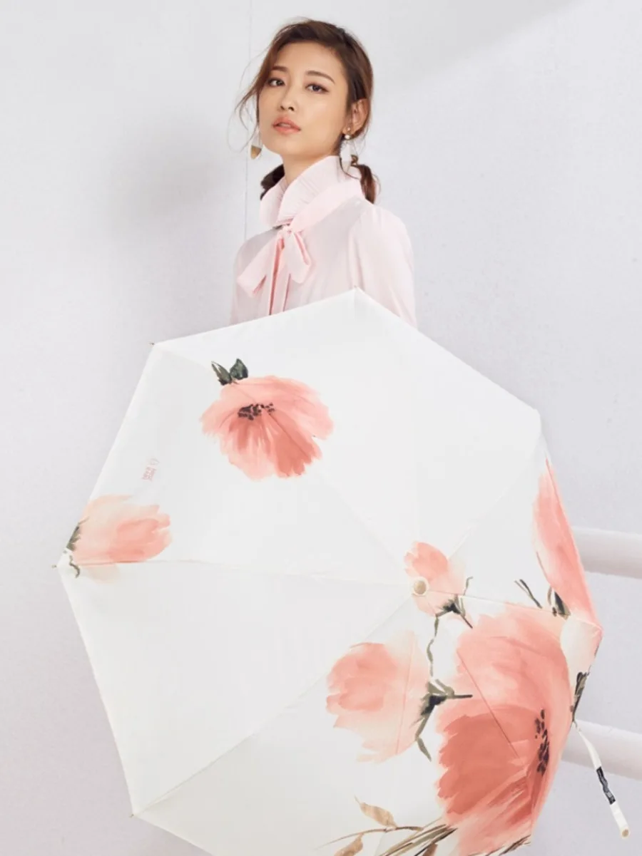Women Umbrella Rain Flower Wedding Windproof Portable Female Rain Gear Luxury Three-fold Parachase Parasol Umbrella Academy