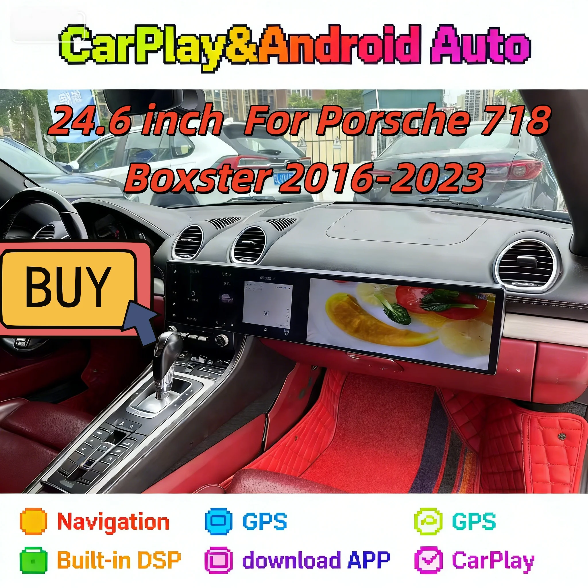 12.3+12.3 Inch Screen Android 14 BT 5.0 For Porsche 718 Boxster 2016-2023 Multimedia Video Player GPS Navigation DSP 4G LHD RHD
