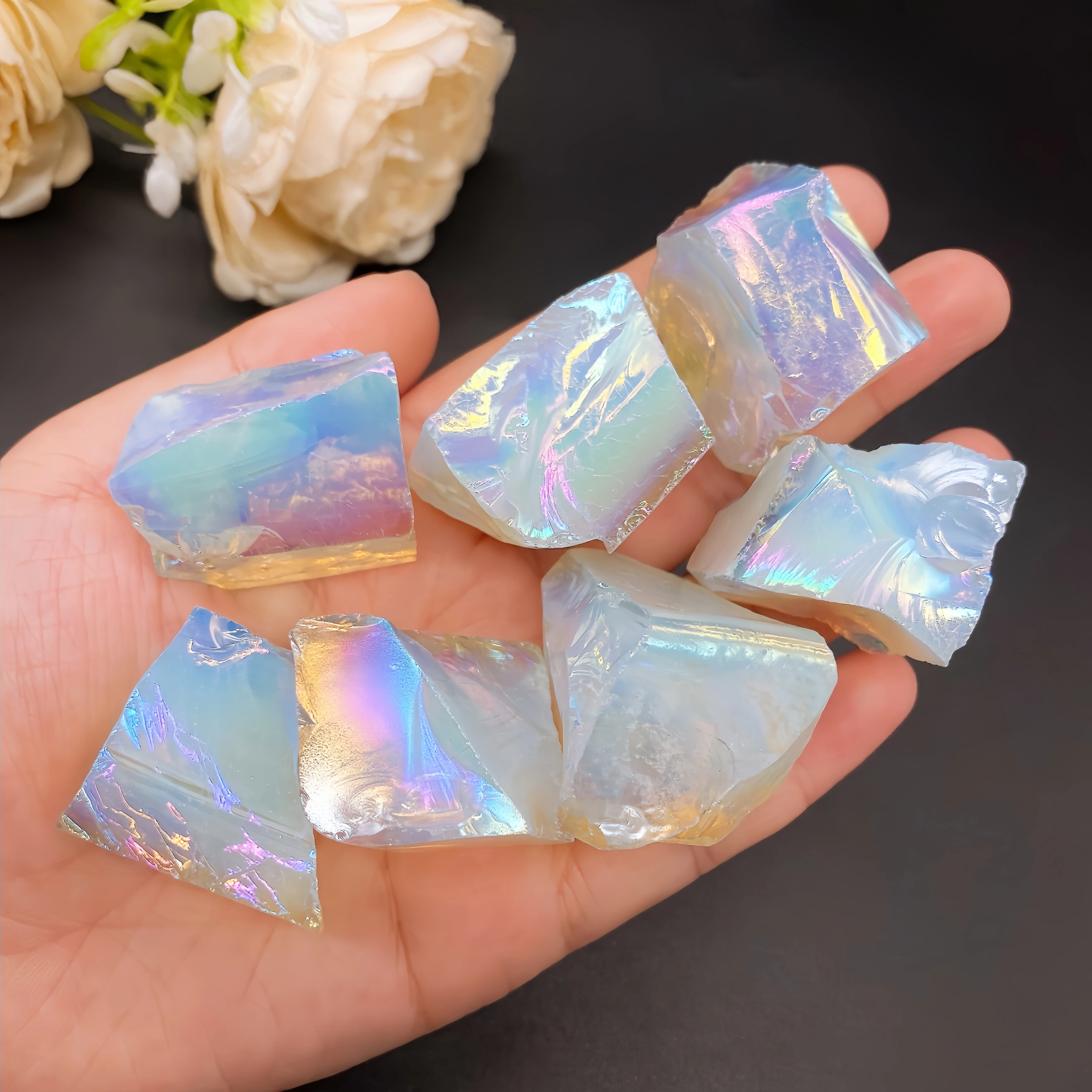 1PC Aura Opalite Crystal Electroplated Glitter Raw Stone Mineral Specimen Home Decoration Reiki Healing Gift