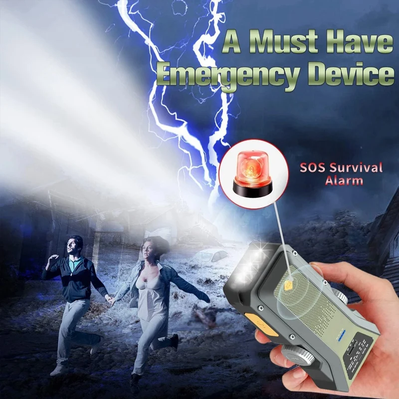 Hand Crank Radios, Emergency Radio NOAA AM/FM, Solar Crank Radio, SOS Alarm, 4000Mah Flashlight, Type-C Charging-A Easy Install