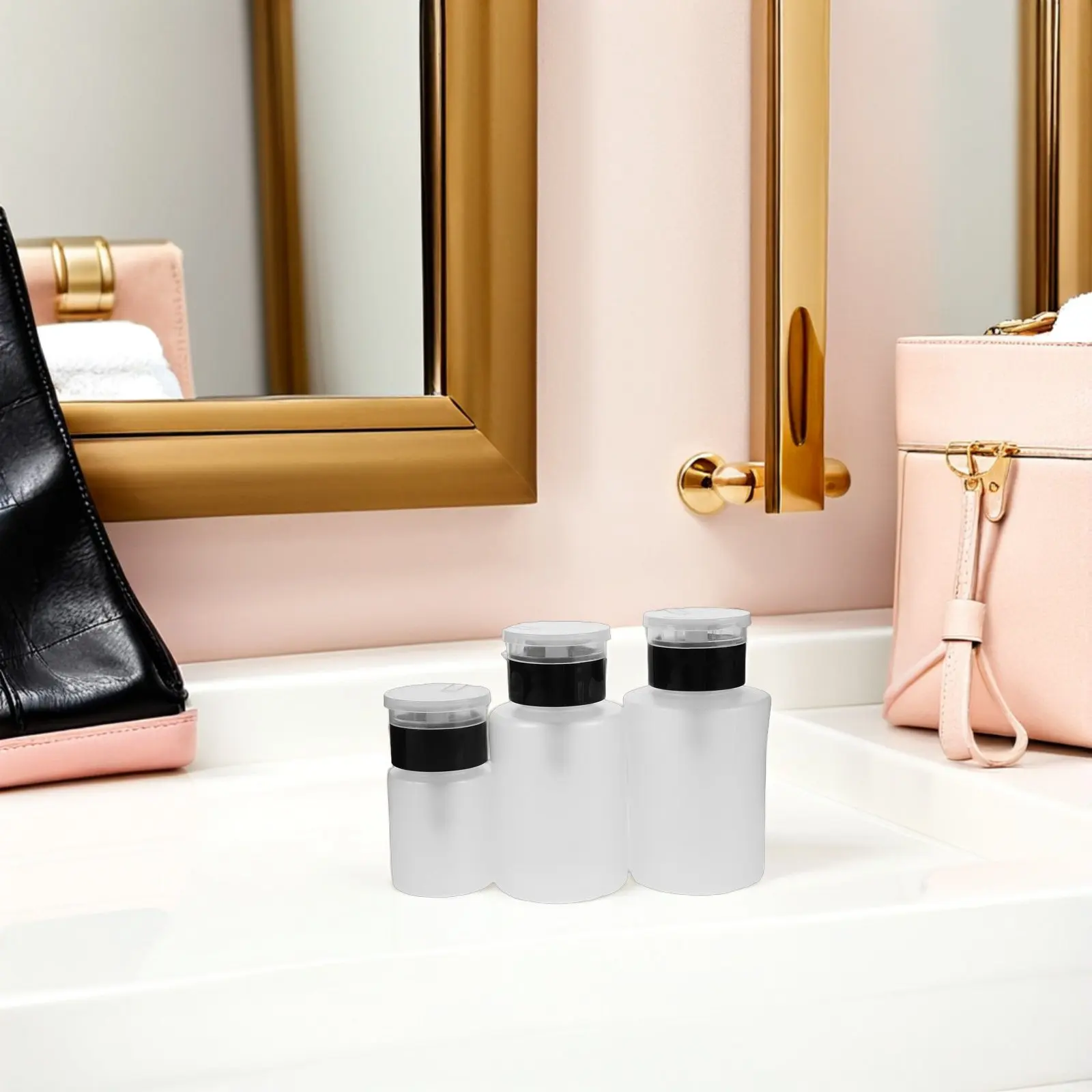 

3Pcs Nail Polish Remover Dispenser Bottles Push Top Pump Black Plastic Empty Makeup Containers for Home Salon Use
