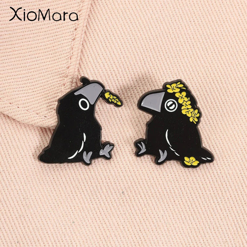 Cute Crow Wheatear Enamel Pin Cartoon Bird Animial Brooch Lapel Backpack Badge Fashion Jewelry Accessories Gift for Friends