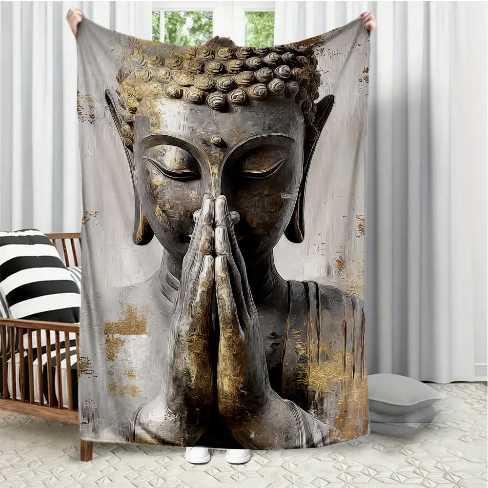 serene Buddha in meditation posture Flannel printed blanket suitable for all seasons suitable for living room office sofa travel