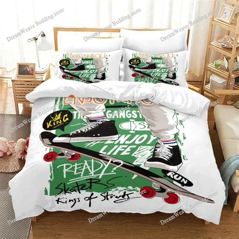 

Skateboard Duvet Cover Microfiber Extreme Sports Game Bedding Set Astronaut Spaceman Skateboard Quilt Cover for Boys Teen Boys