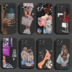 Fashion Girls Phone Case for iPhone 15 14 13 12 11 Pro Max Case Coque for iPhone XR X XS Mini SE 7 8 Plus Cover Shockproof Funda