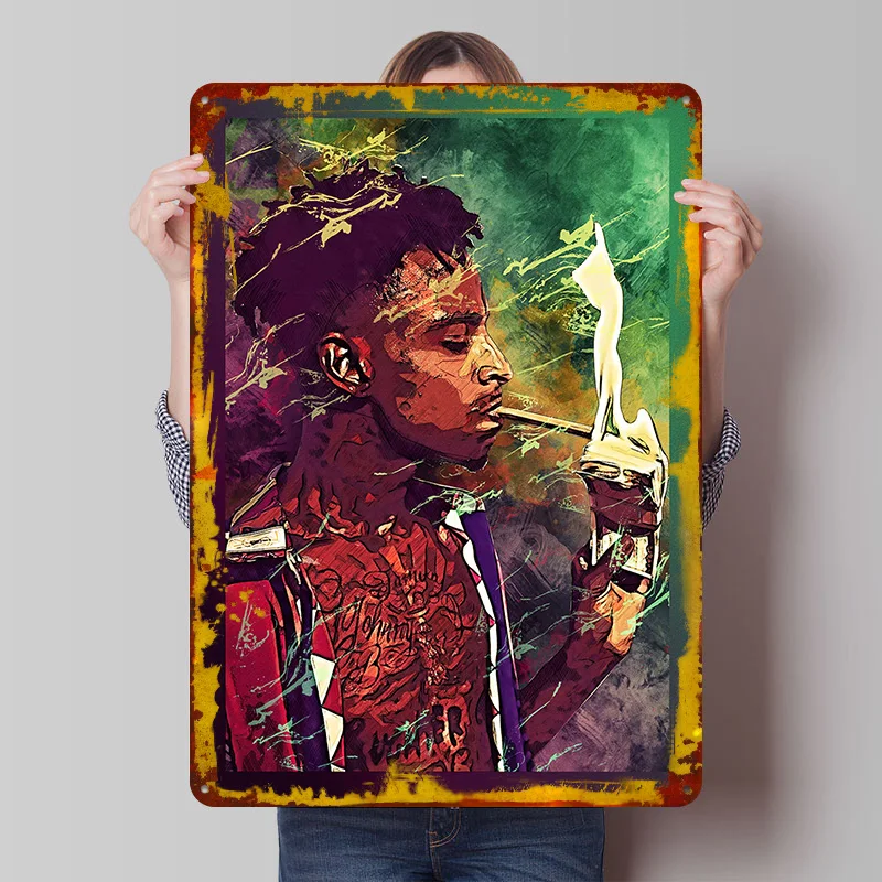 21 Savage Printed Poster Customized Retro Wall Art Vintage Metal Tin Signs for Home Interior Decoration Living Room Decor Men