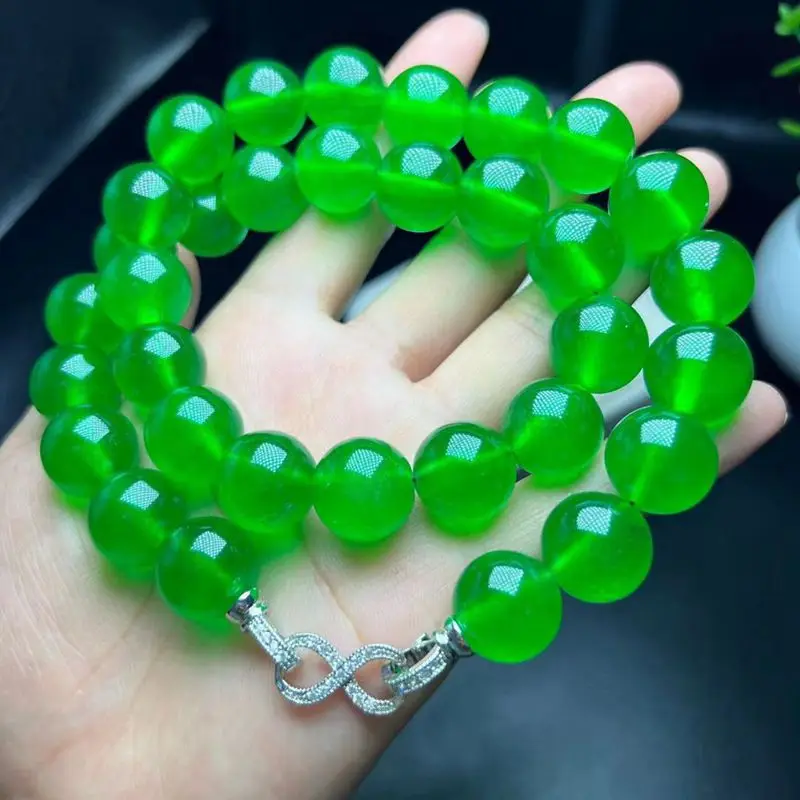 

16mm Beautiful Green Jade Bead Hanging Amulet Mala Rosary Necklace Burmese Emerald Bless Talisman