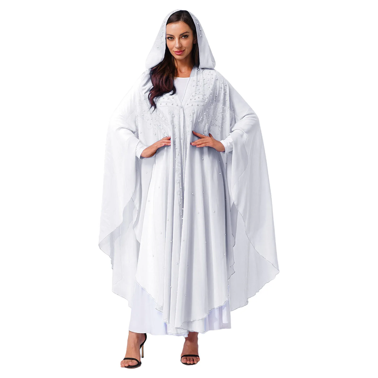 

Women Arab Muslim Islamic Abaya Hooded Robe Prayer Dubai Saudi Hooded Kaftan Chiffon Robe Carnival Festival Church Robe