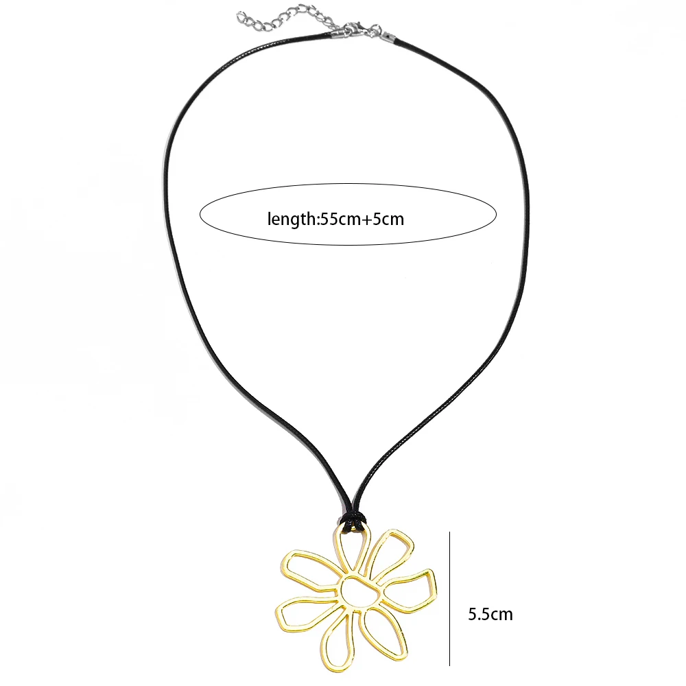 Vintage Bohemian Large Hollow Flowers Charms Pendant Necklace With Black Faux Suede Cord Long Necklace Handmade Jewelry image 6
