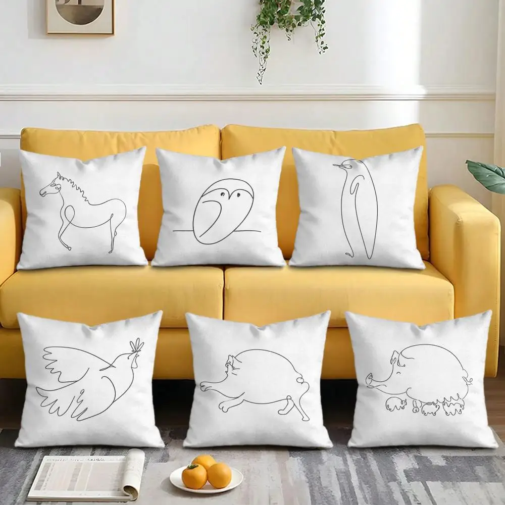 

Pablo Picasso Animals One Line Drawings Cushion Cover Short Plush Soft Double-Sided Printing Pillow Case Sofa Bedroom Home Decor