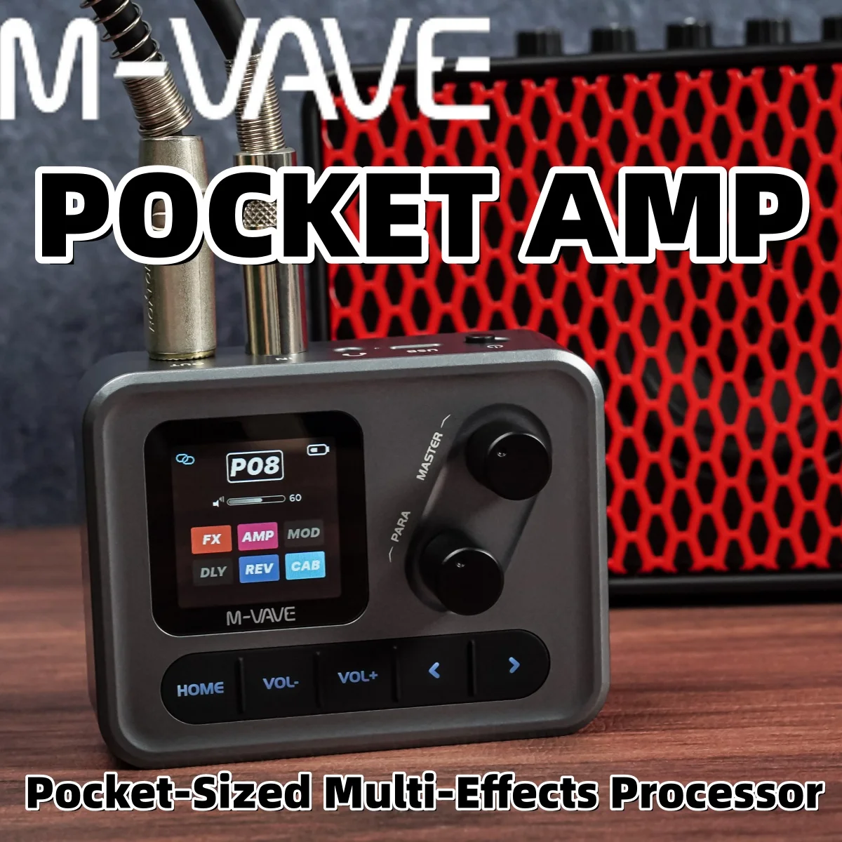 M-VAVE ポケットアンプ ミニギタープロセッサー 1.54インチHDスクリーン搭載 Bluetooth/アプリ制御/100種類以上のエフェクト、Type-C/ギター/ベース録音用