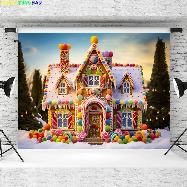 Candy World Photography Backdrop Sweet Candy Land House Baby Birthday Cake Smash Party Portrait Background Photo Studio